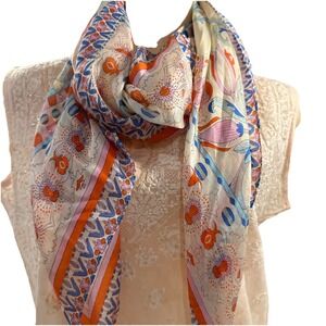 Johnny Was Silk Scarf Wrap Floral Print with Tassels Large Square 43"x43"